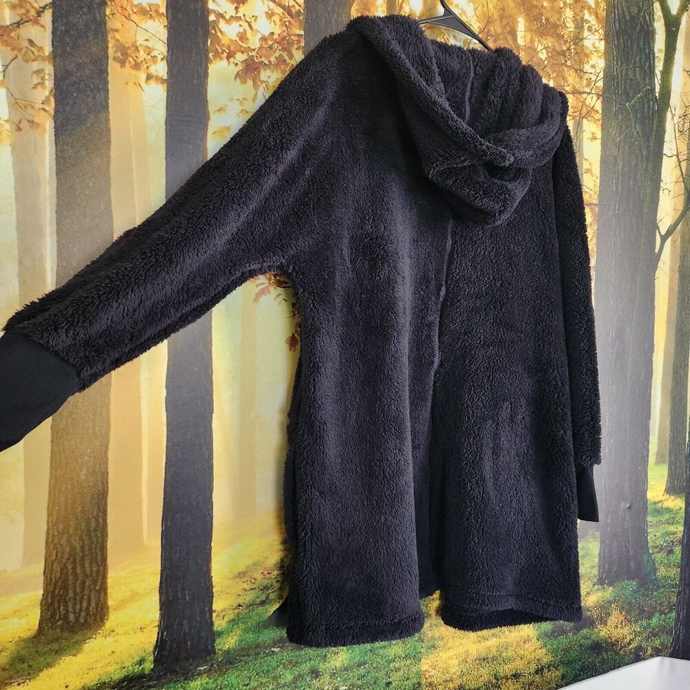 Natural Reflections Small Anthracite Cozy Hooded Cardigan Long Fleece Black NWT - Picture 7 of 13